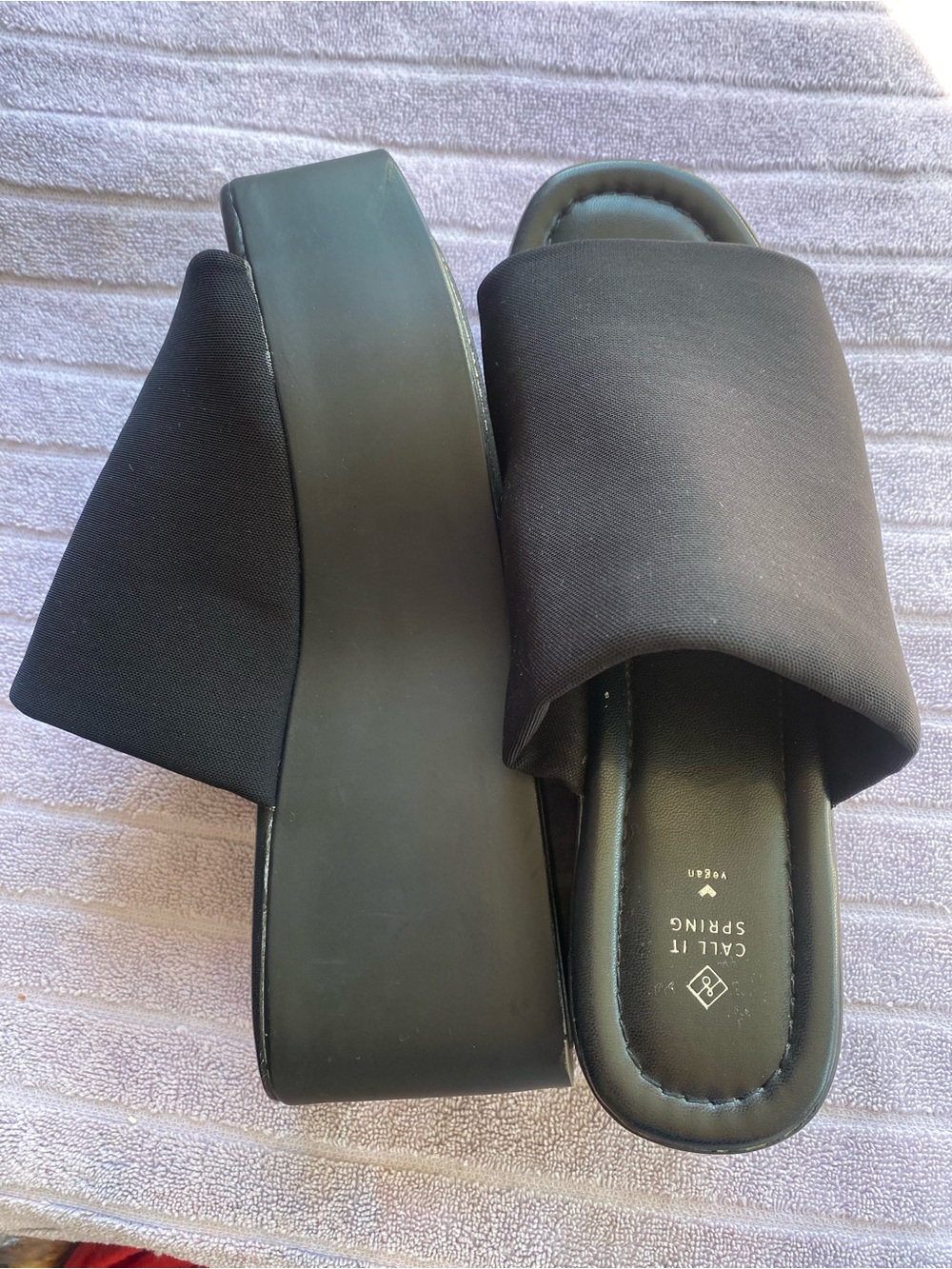 Call It Spring Noemii Black Wedge Mules Platform Slides - Size 8